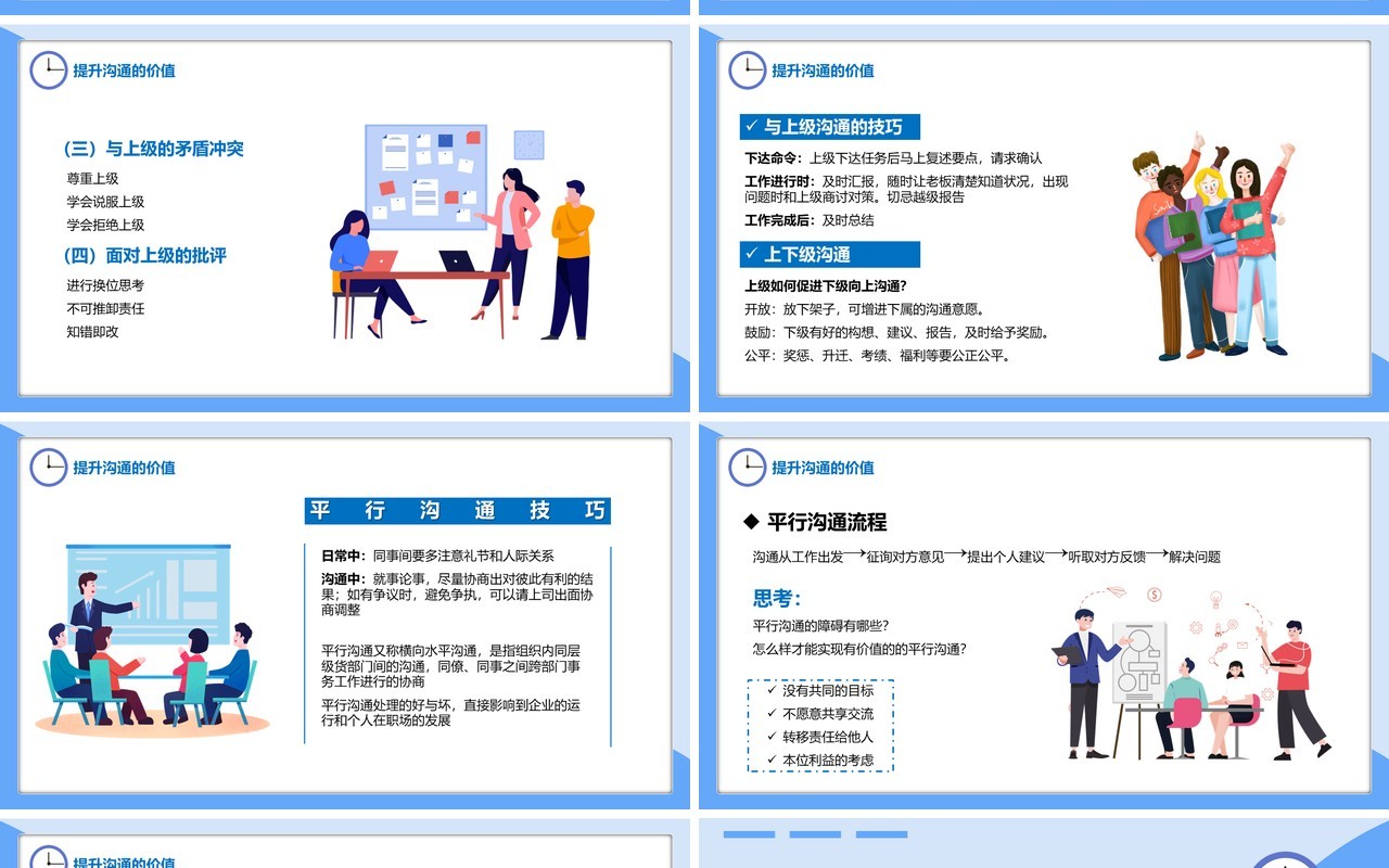 蓝色扁平风企业员工有价值的沟通培训管理PPT模板
