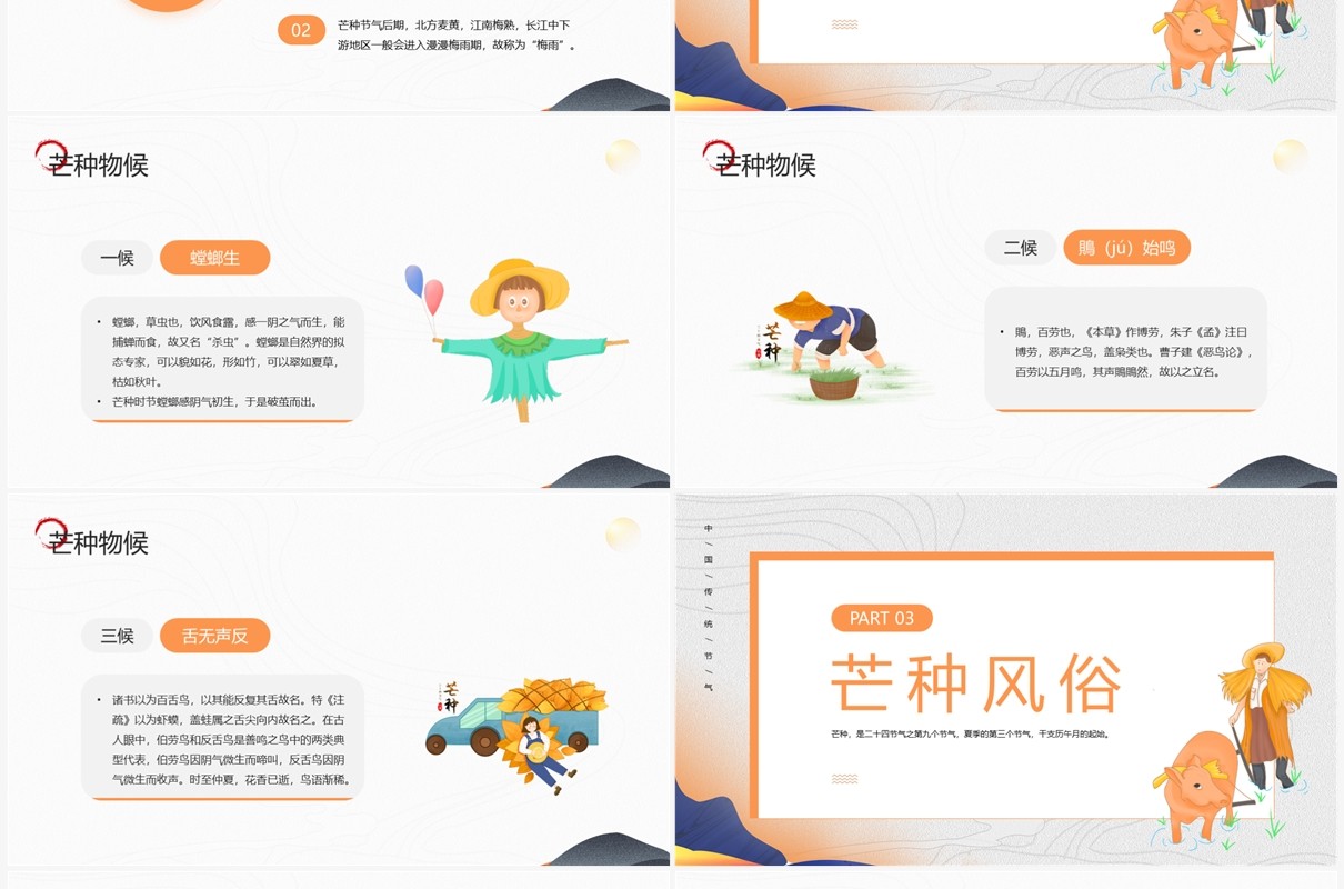橙色中国风传统节气之芒种介绍PPT模板