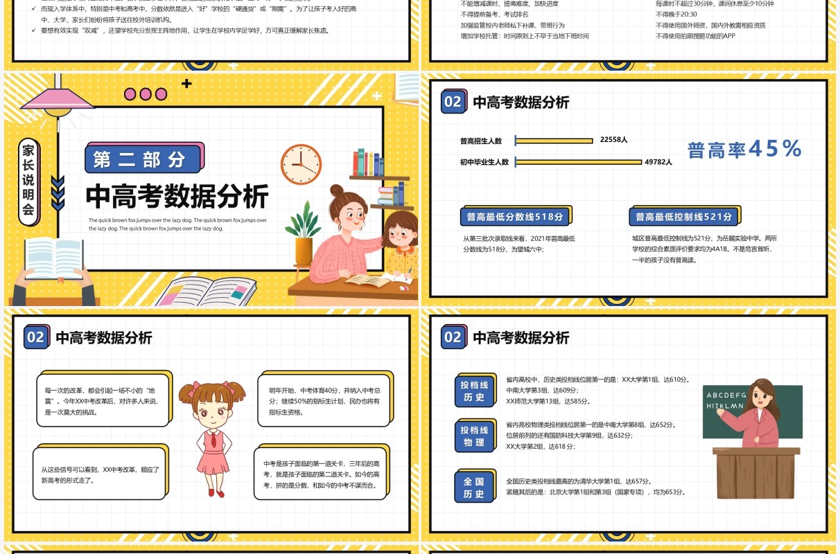 黄色孟菲斯双减政策家长说明会PPT模板