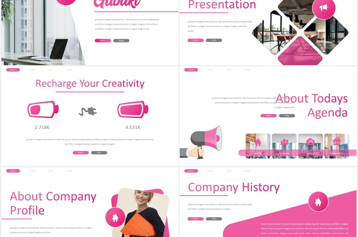 粉色公司宣传个人工作述职报告PPT模板Gabuki Powerpoint