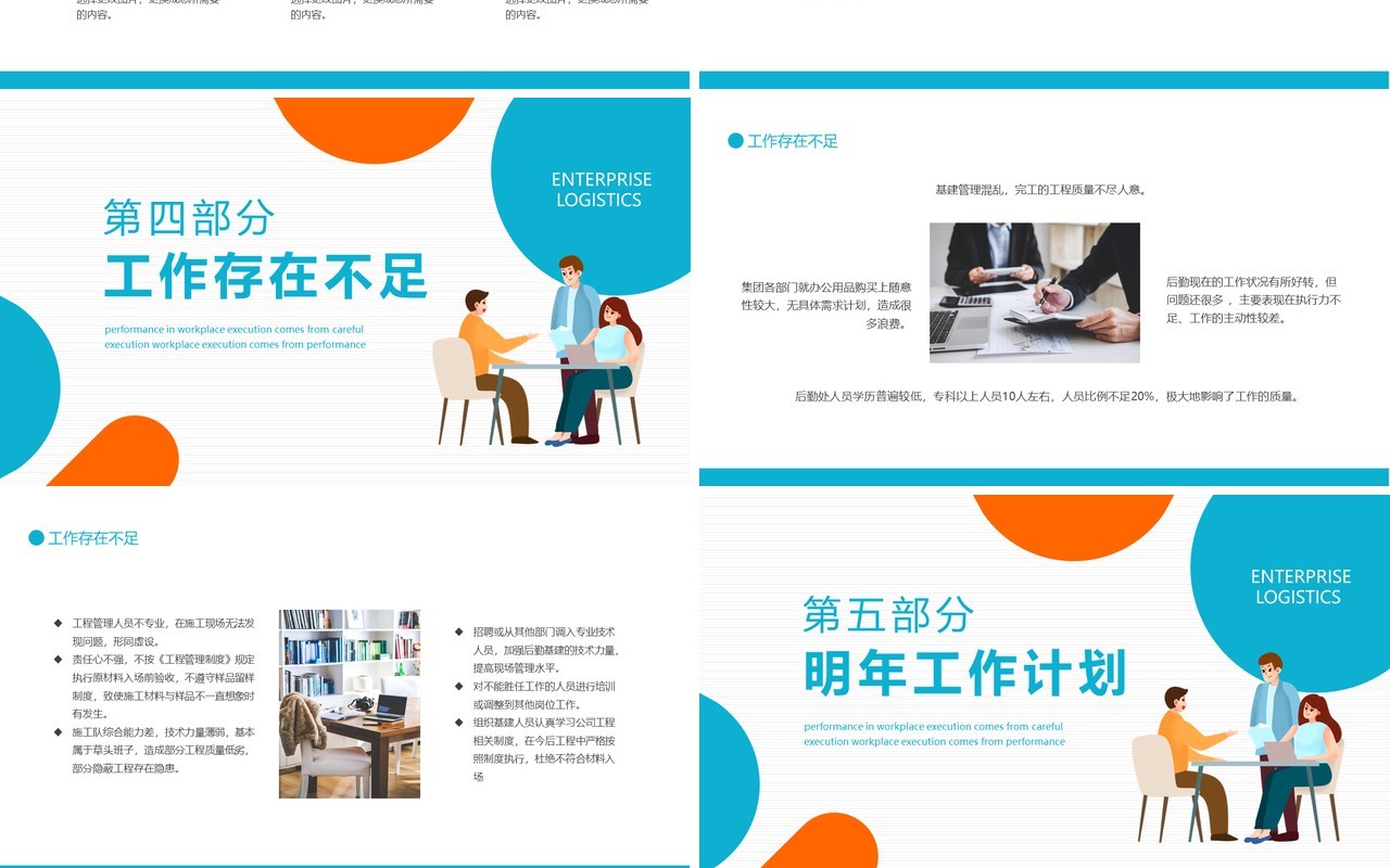 蓝橙色企业后勤部管理工作总结PPT模板