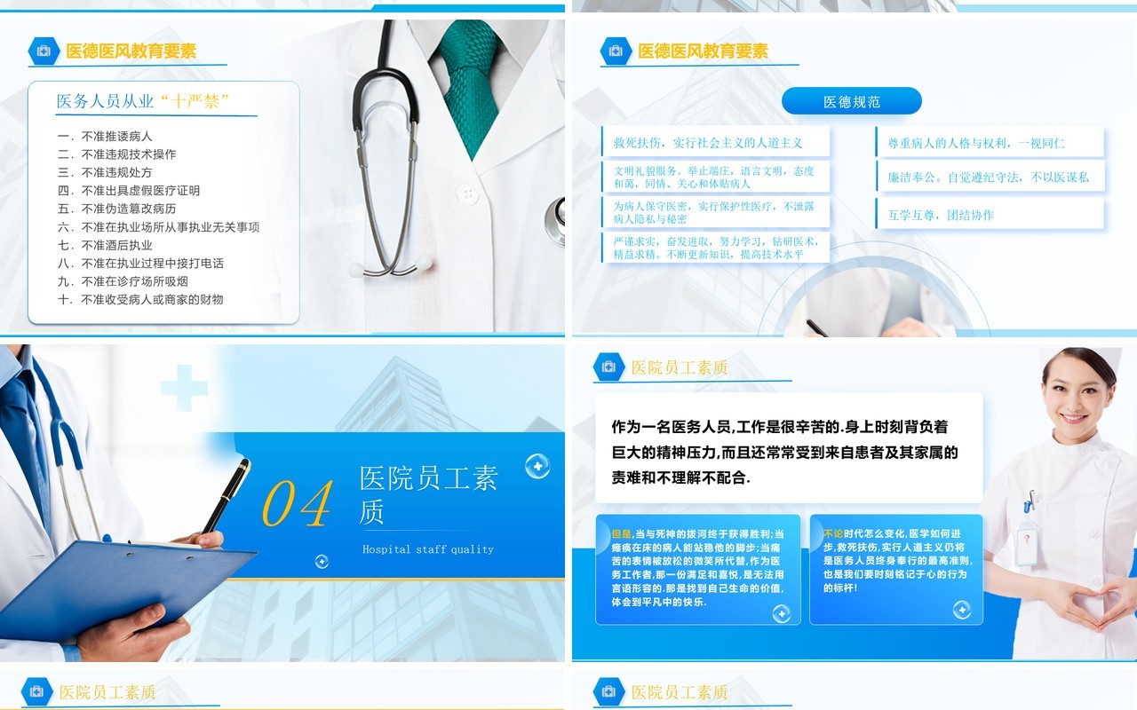 蓝色渐变简约风医德医风岗前培训PPT模板