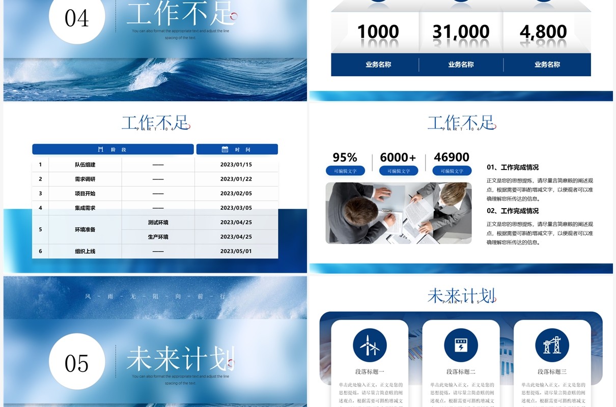 蓝色励志凝心聚力破浪前行PPT模板