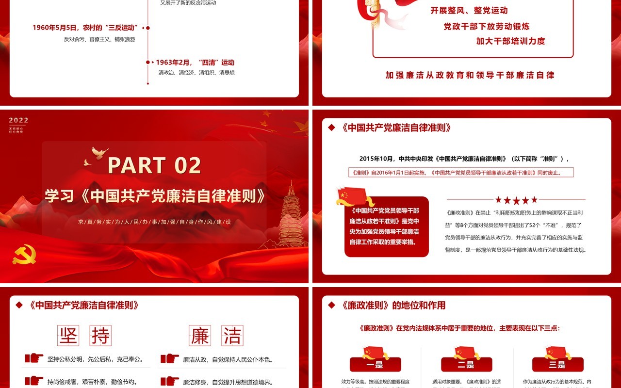 红色大气简约廉政思想汇报PPT模版