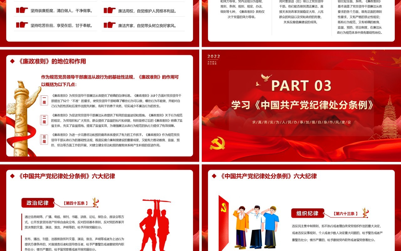 红色大气简约廉政思想汇报PPT模版