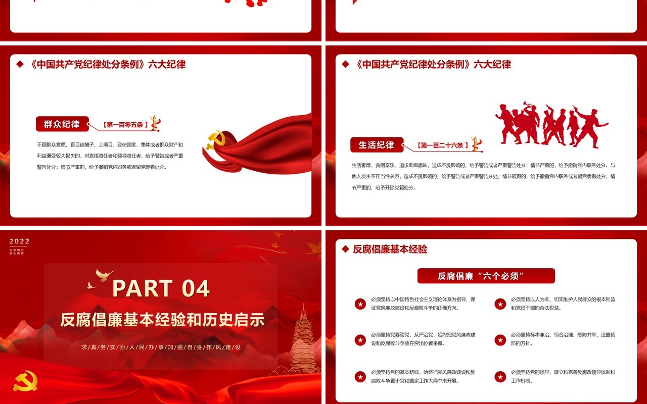 红色大气简约廉政思想汇报PPT模版