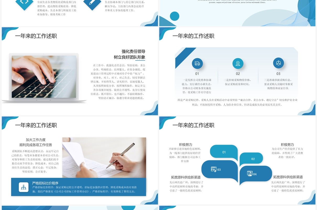 蓝色线条采购经理年终总结述职报告PPT模板