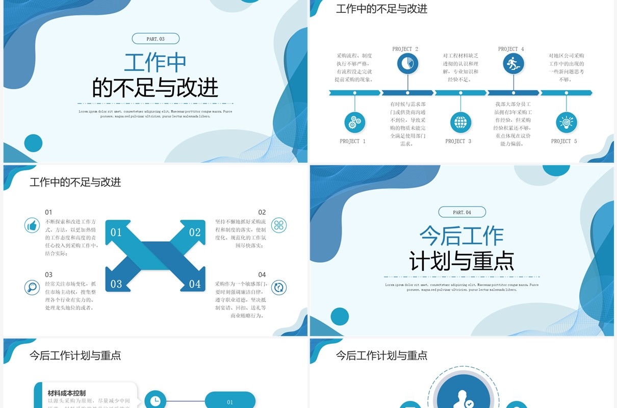 蓝色线条采购经理年终总结述职报告PPT模板