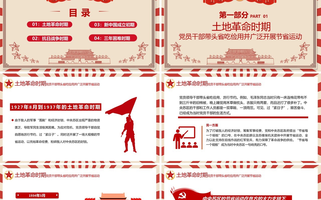 简约党政风党在历史上是如何过紧日子的党课党建PPT模板