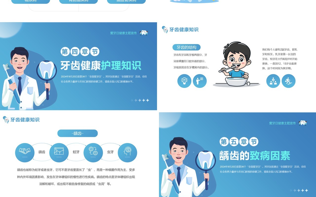 蓝色卡通风全国爱牙日口腔健康PPT模板