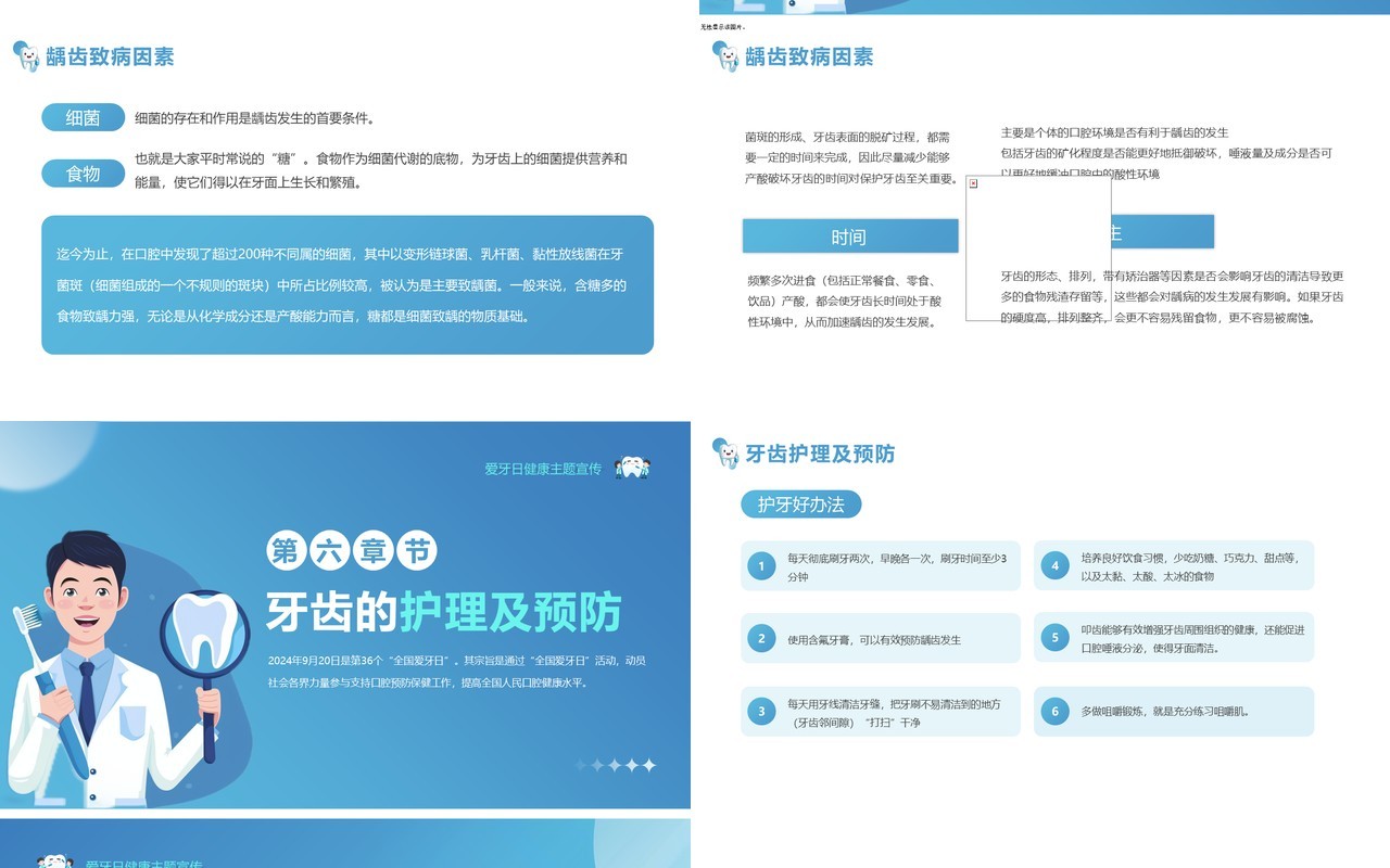 蓝色卡通风全国爱牙日口腔健康PPT模板