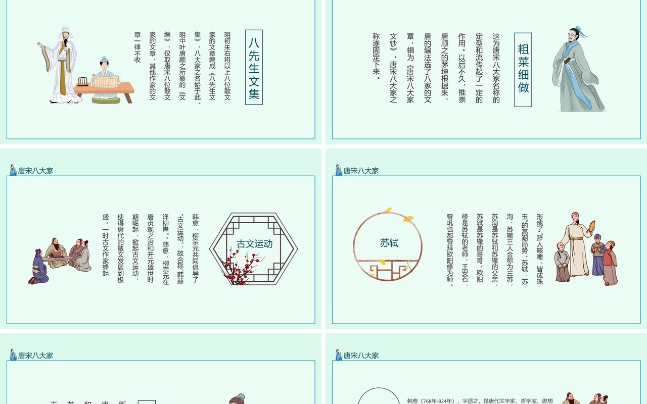 唐宋八大家诗人介绍动态PPT模板
