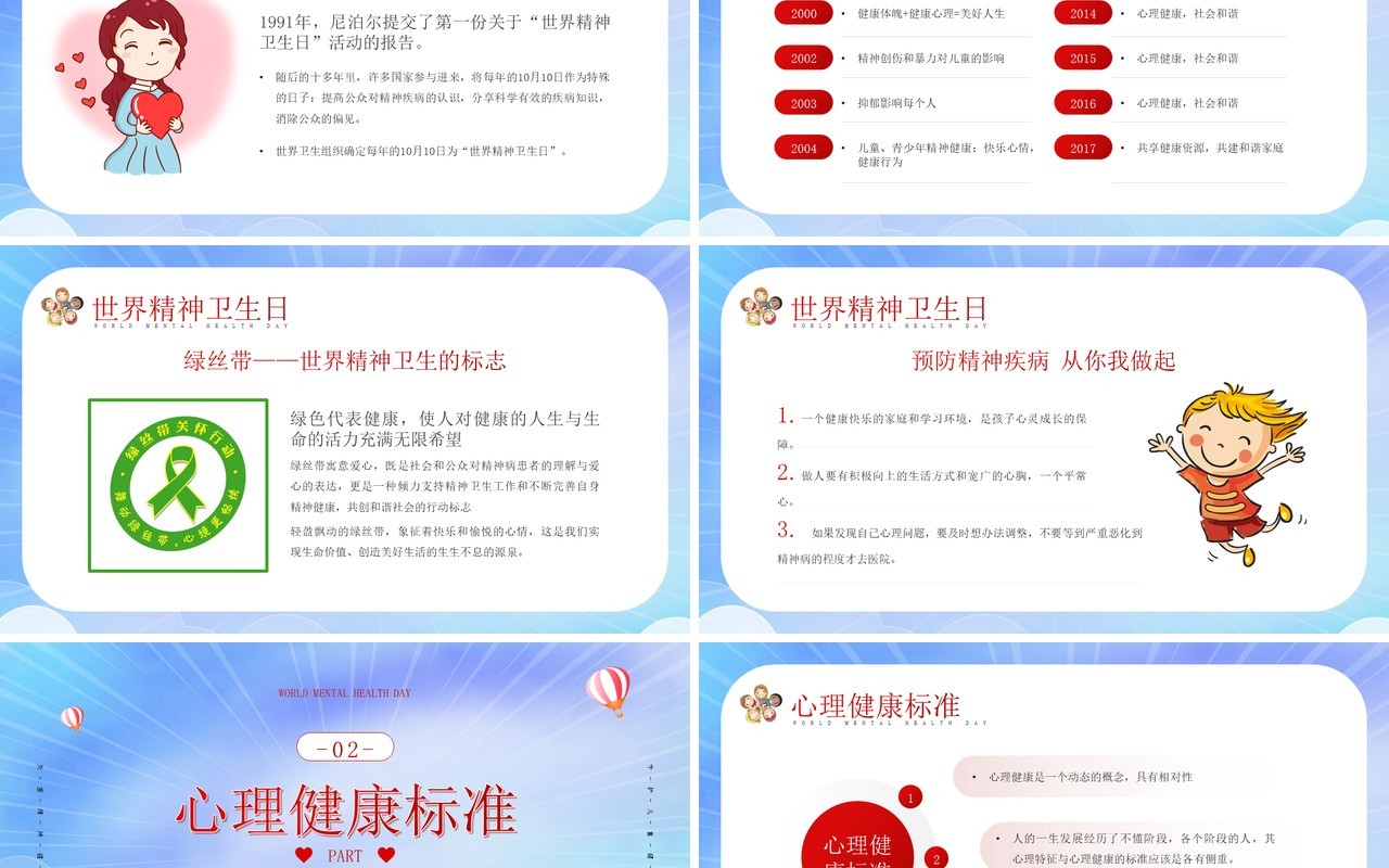 红色渐变简约风世界精神卫生日介绍PPT模板