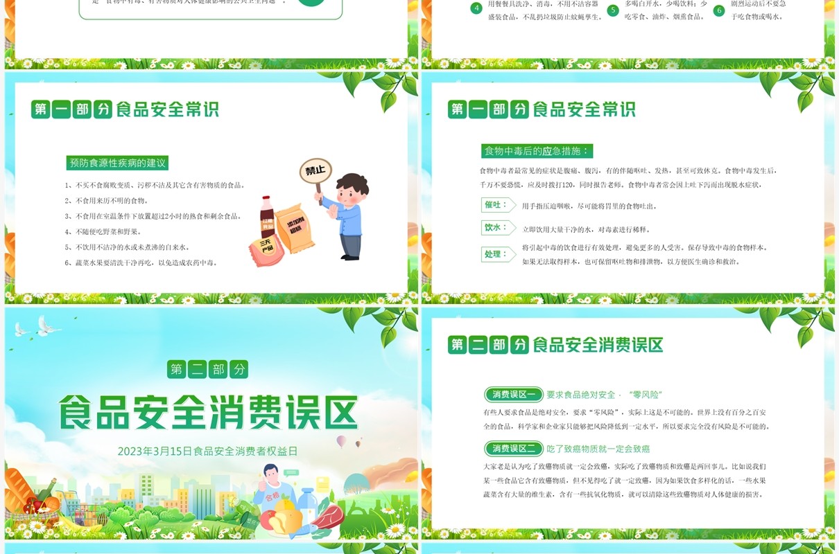 绿色卡通风食品安全消费者权益日PPT模板