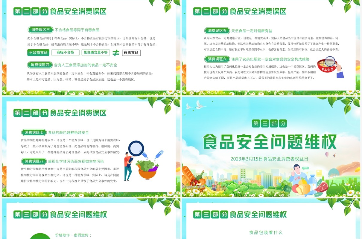绿色卡通风食品安全消费者权益日PPT模板