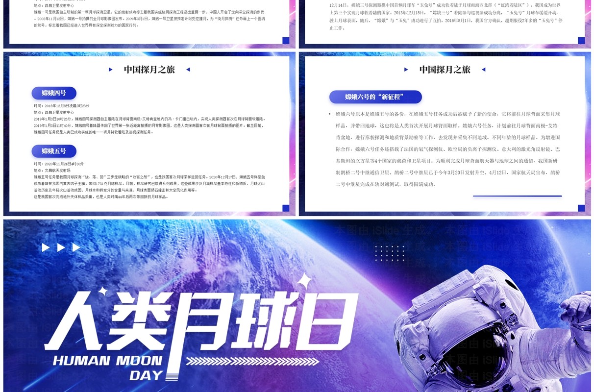 紫色简约风人类月球日宣传PPT模板