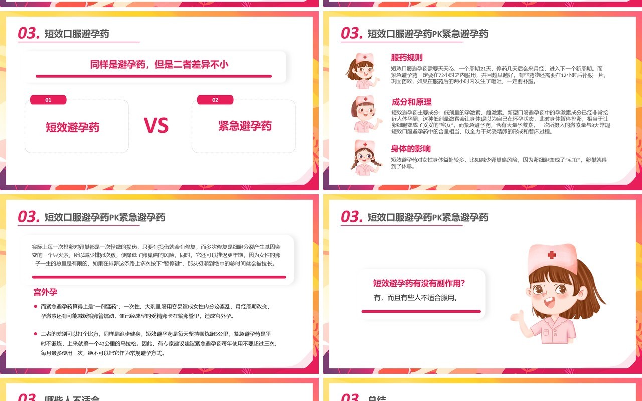 红色插画风关注女性生殖健康科学避孕PPT模板