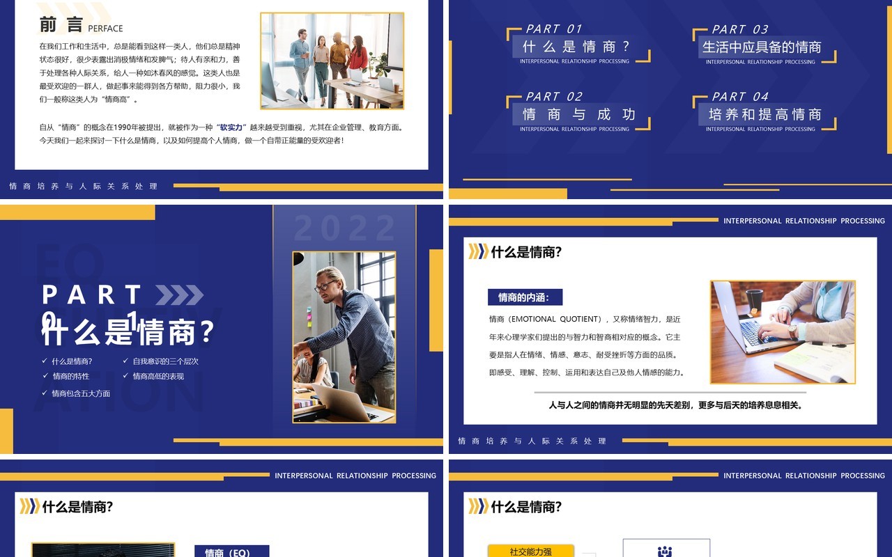 蓝色商务情商培养与人际关系处理培训PPT模板