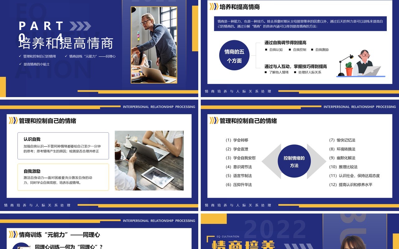 蓝色商务情商培养与人际关系处理培训PPT模板
