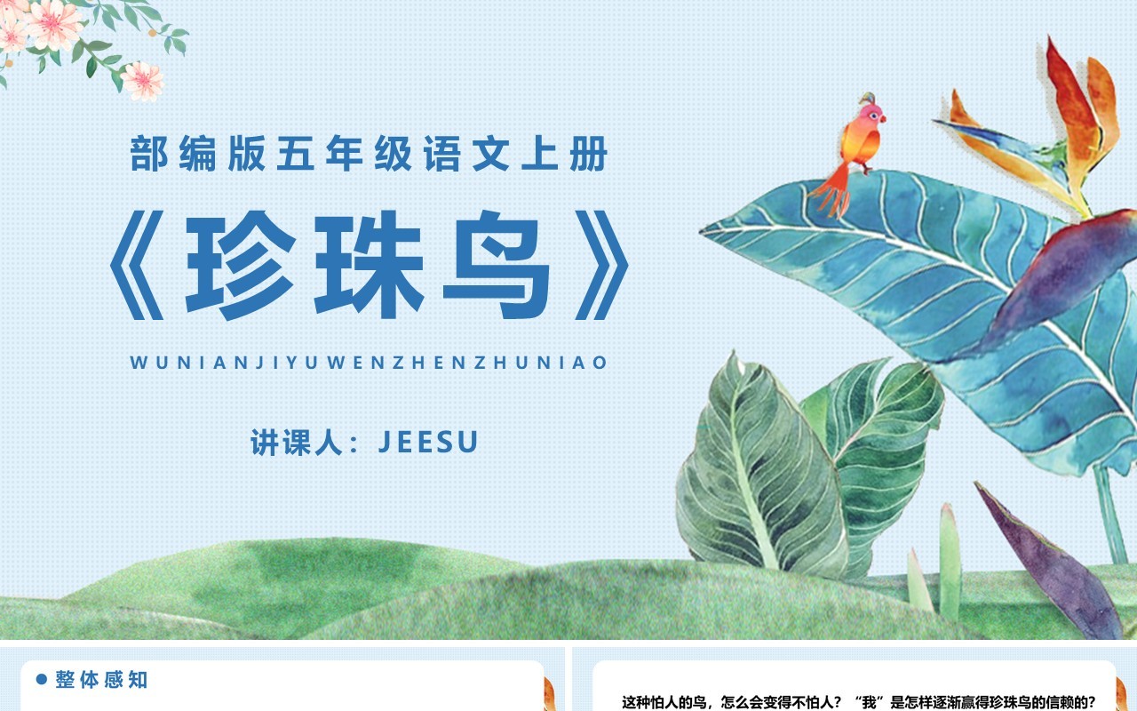 部编版五年级语文下册珍珠鸟课件PPT模板