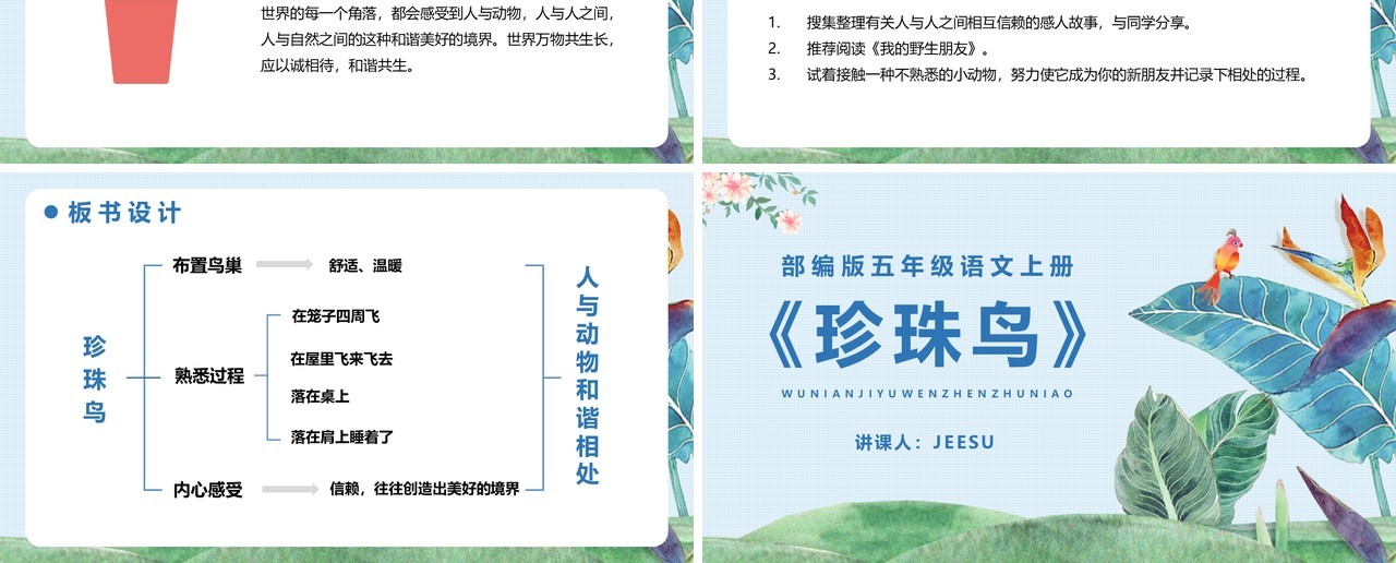 部编版五年级语文下册珍珠鸟课件PPT模板