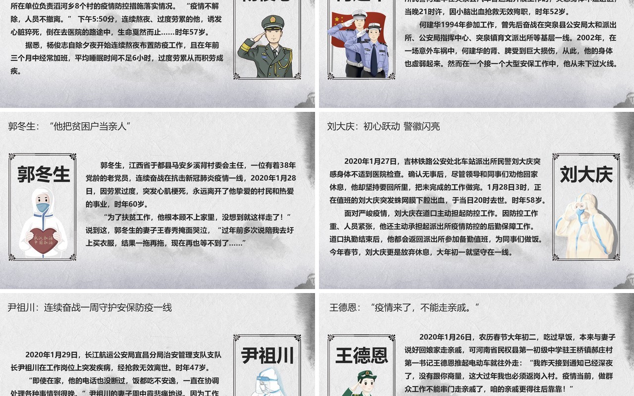 水墨风清明追思致敬疫情期间殉职的一线英雄PPT模板