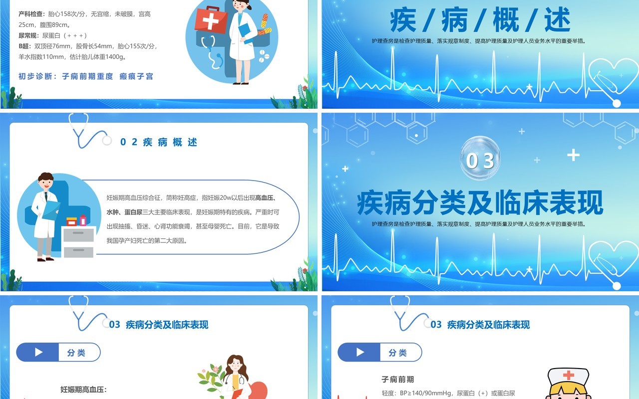 蓝色卡通风妊娠期高血压护理查房PPT模板