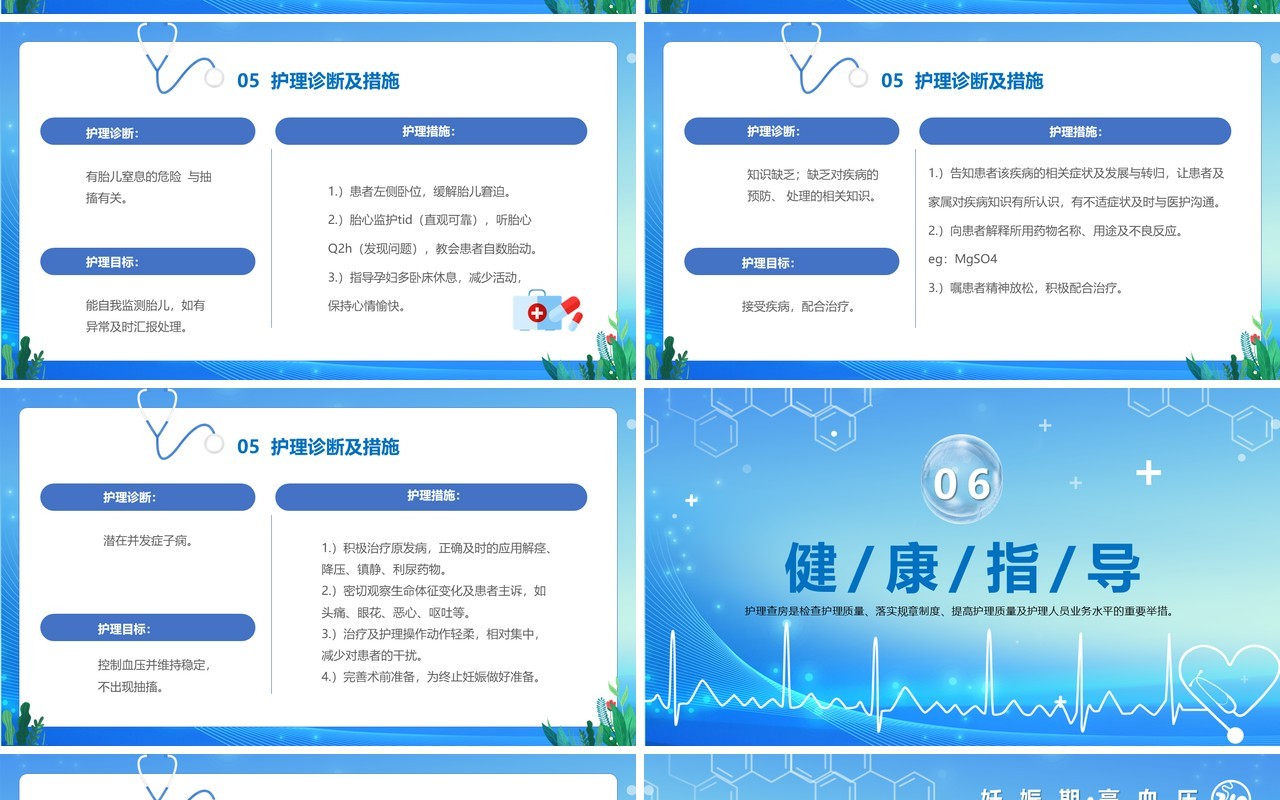 蓝色卡通风妊娠期高血压护理查房PPT模板