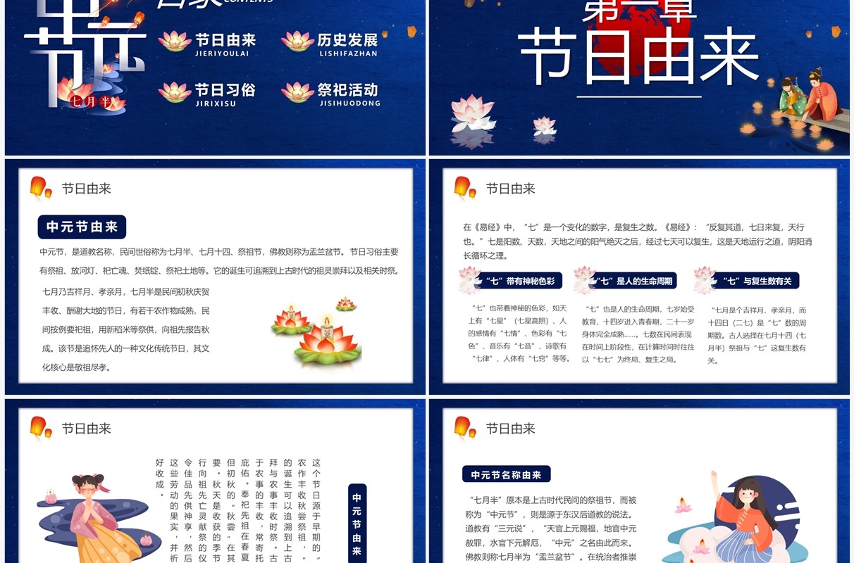 蓝色中国风中元节思故人宣传PPT模板