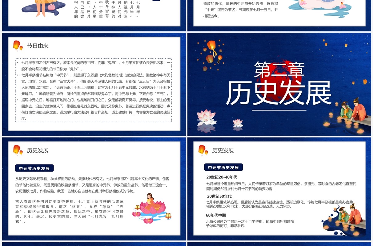 蓝色中国风中元节思故人宣传PPT模板