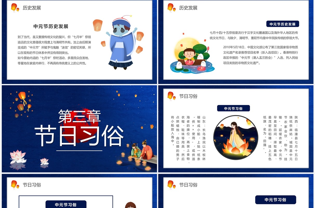 蓝色中国风中元节思故人宣传PPT模板