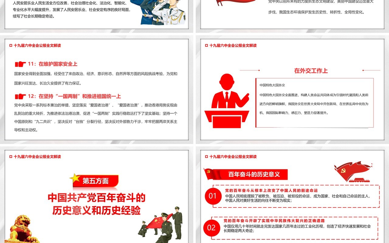 简约十九届六中全会公报PPT模板