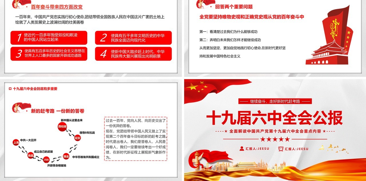 简约十九届六中全会公报PPT模板