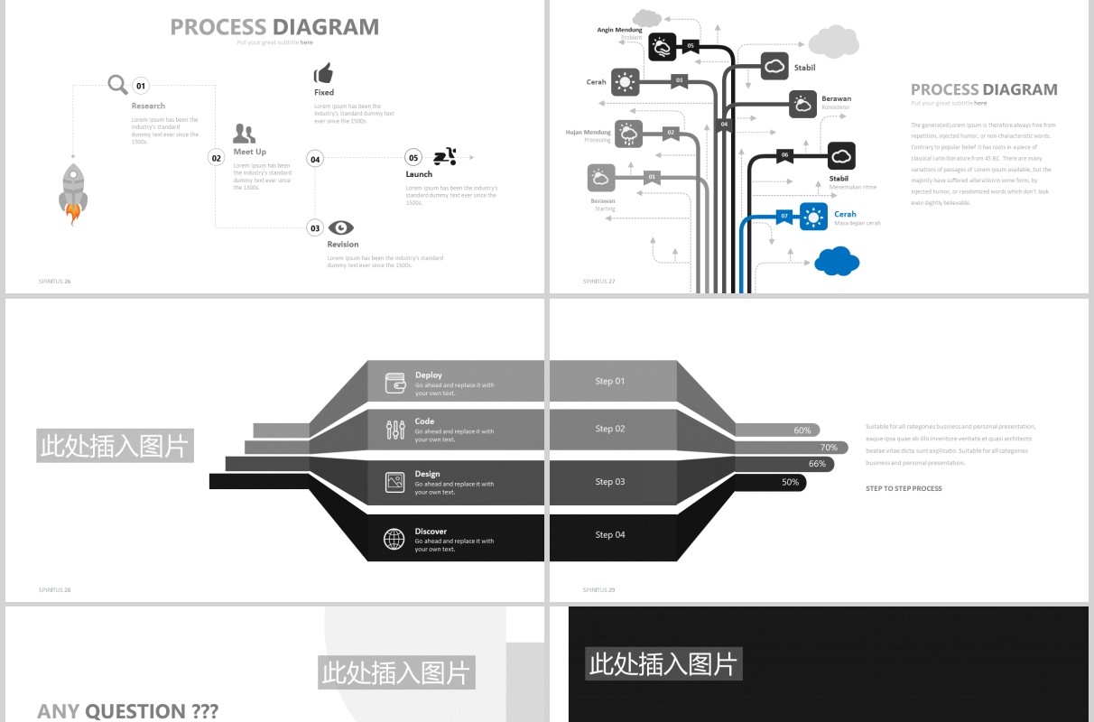 高端灰色简约公司宣传介绍图片排版设计PPT模板素材SPIRITUS Powerpoint
