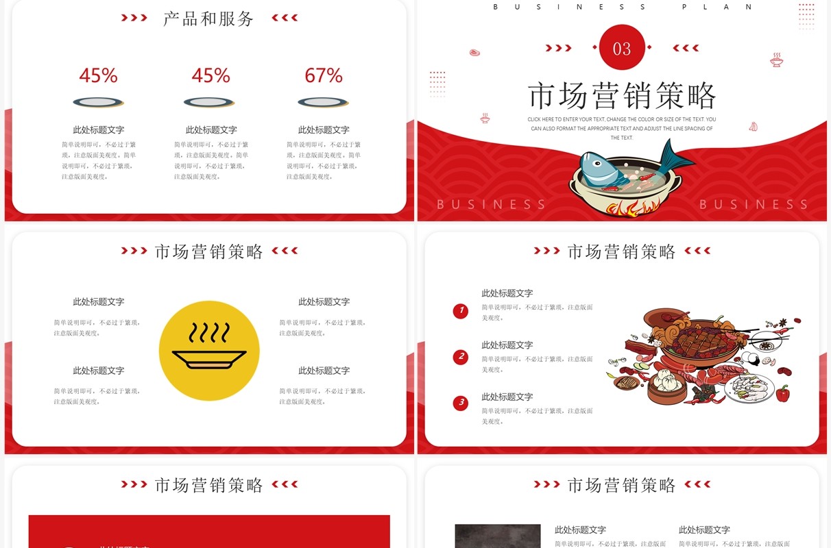 红色商务风餐饮行业商业计划书PPT模板