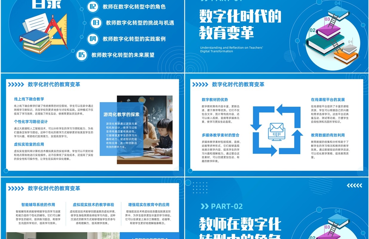 蓝色简约风教师数字化转型理解与感悟PPT模板