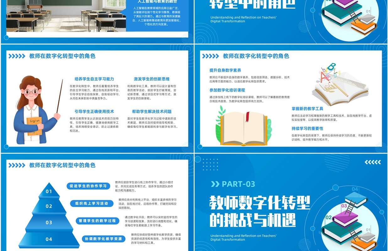 蓝色简约风教师数字化转型理解与感悟PPT模板