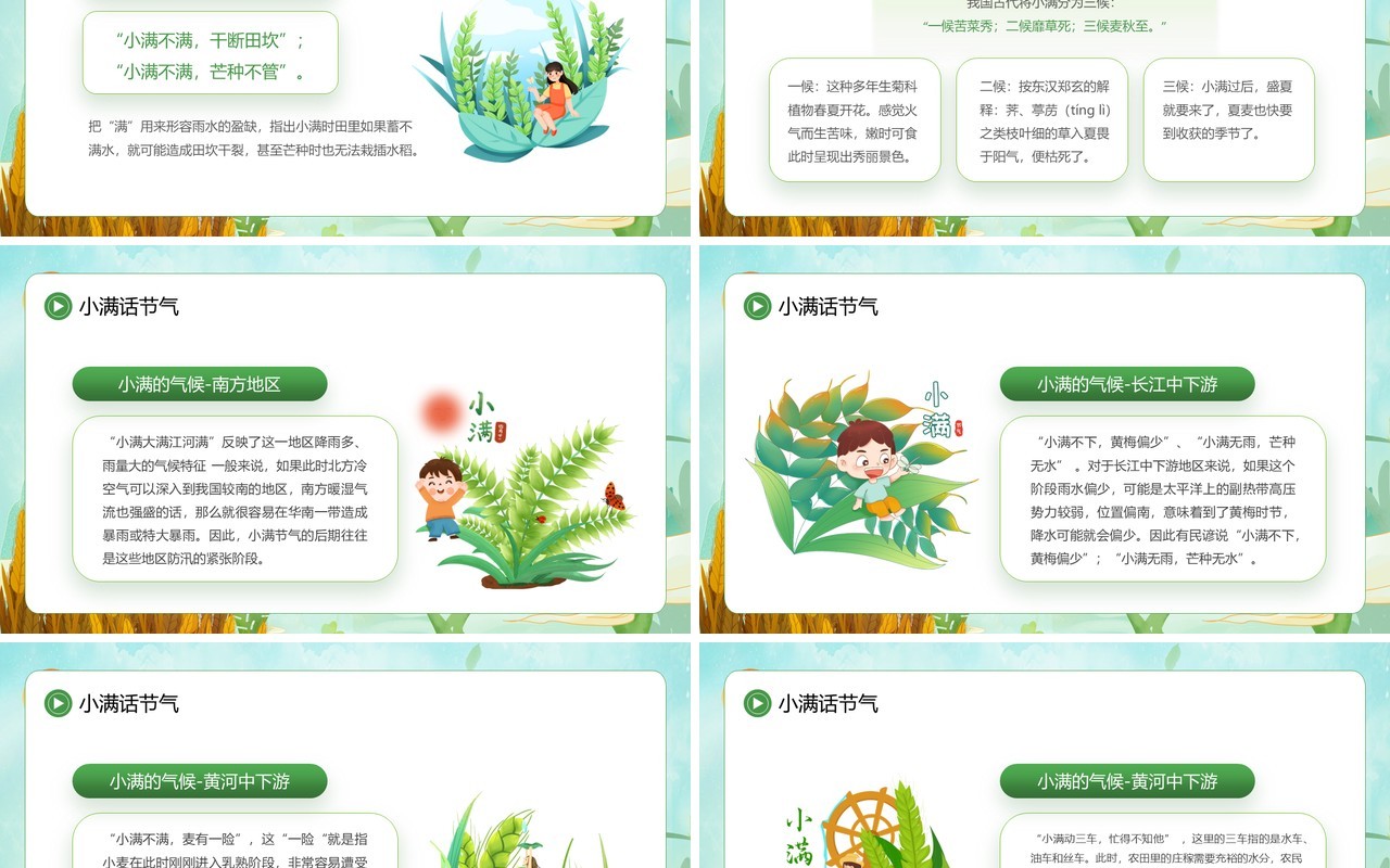 绿色卡通风中国传统二十四节气之小满PPT模板