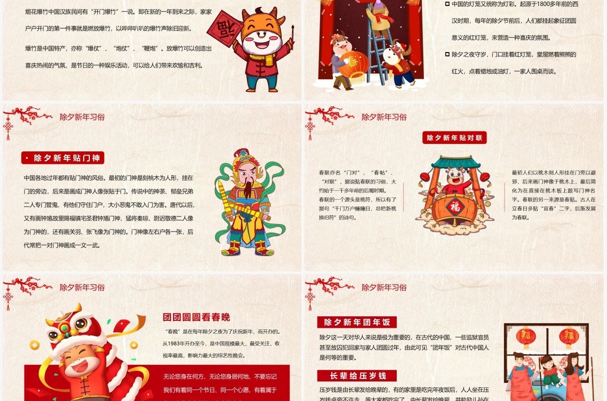 2021剪纸风春节习俗介绍PPT模板