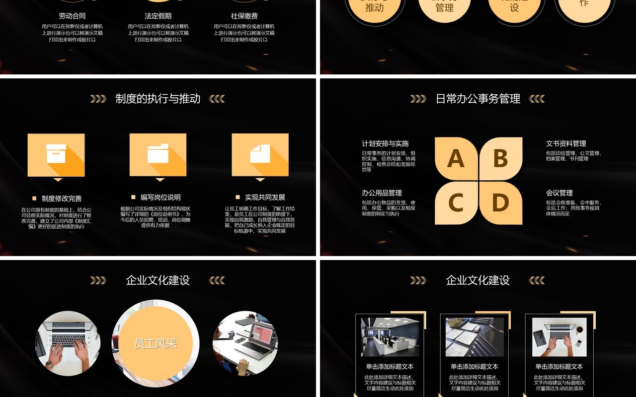 黑金高级商务风人资行政部年终总结PPT模板
