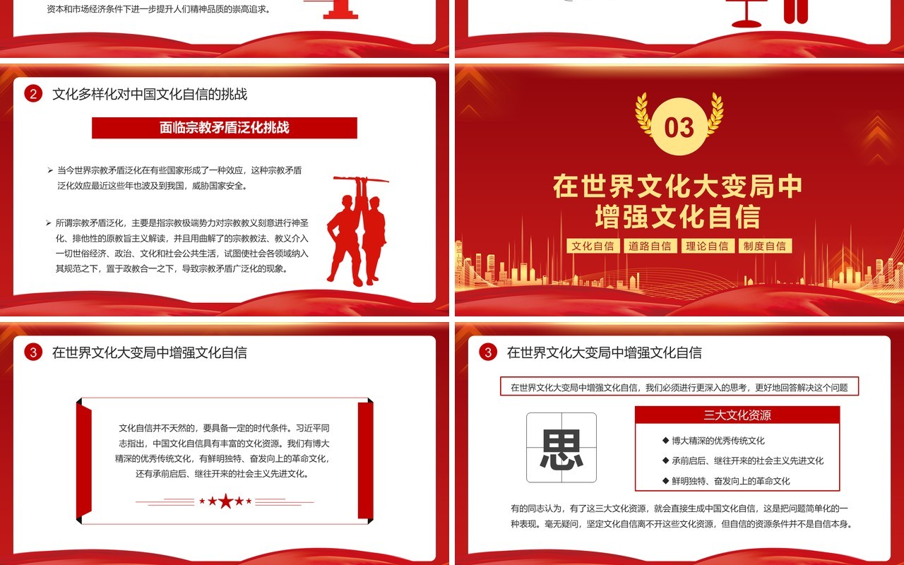 红色简约世界文化发展与中国文化自信PPT模板