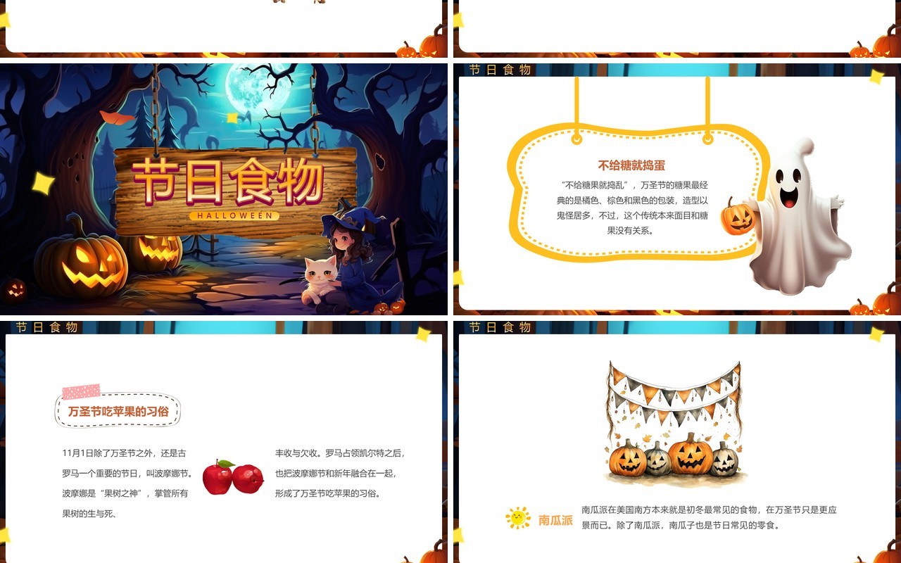 蓝色卡通风万圣节介绍PPT模板