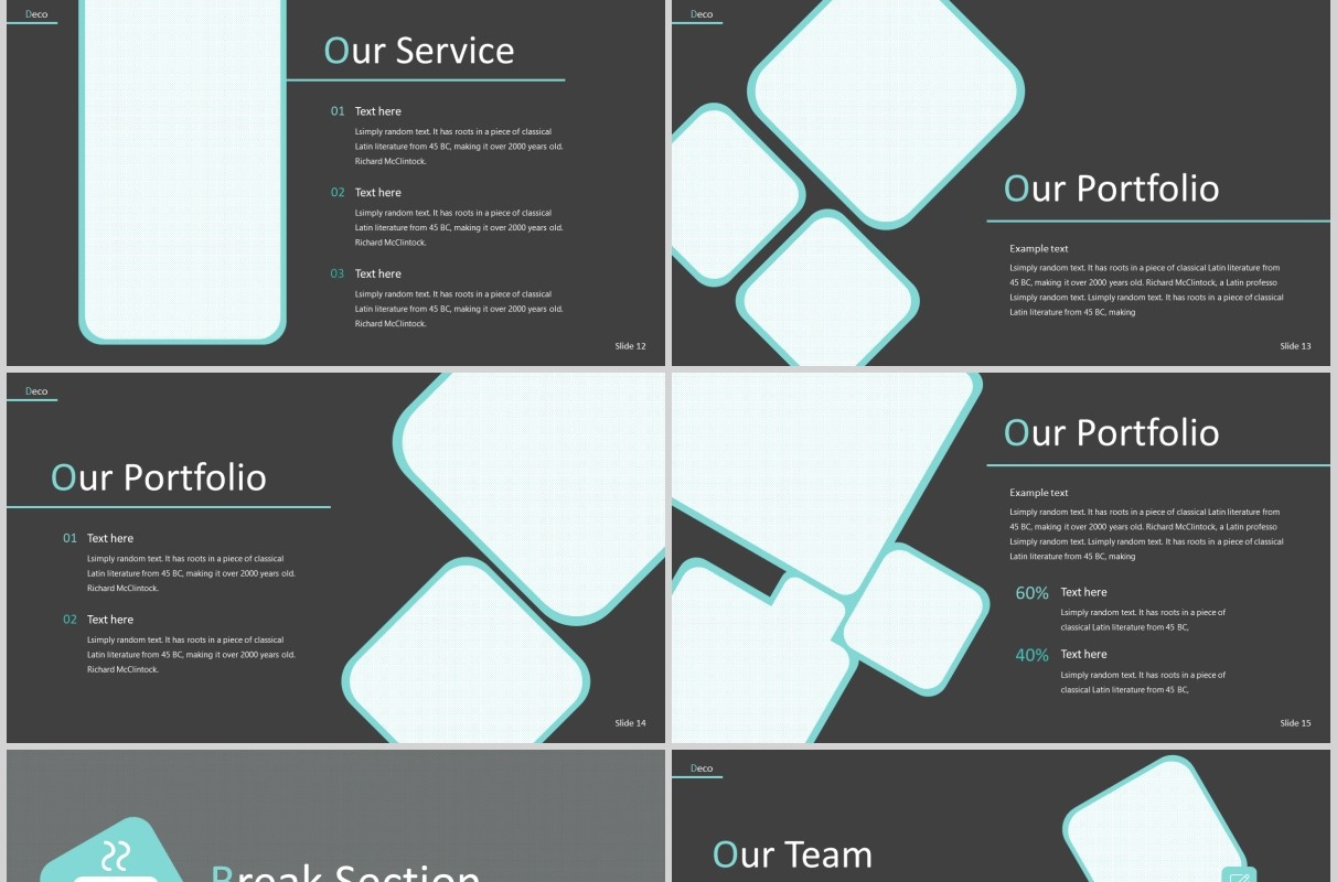 深色工作商务图片排版PPT模板版式设计Deco Powerpoint Template