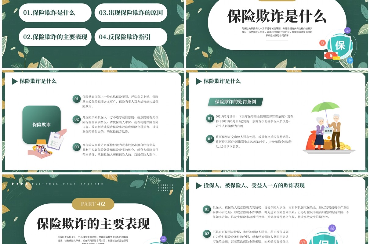 绿色清新风反保险欺诈主题教育PPT模板