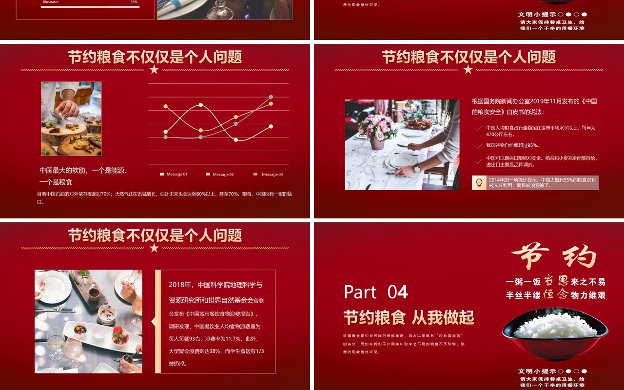 红色创意简约节约粮食一种生活习惯PPT模板