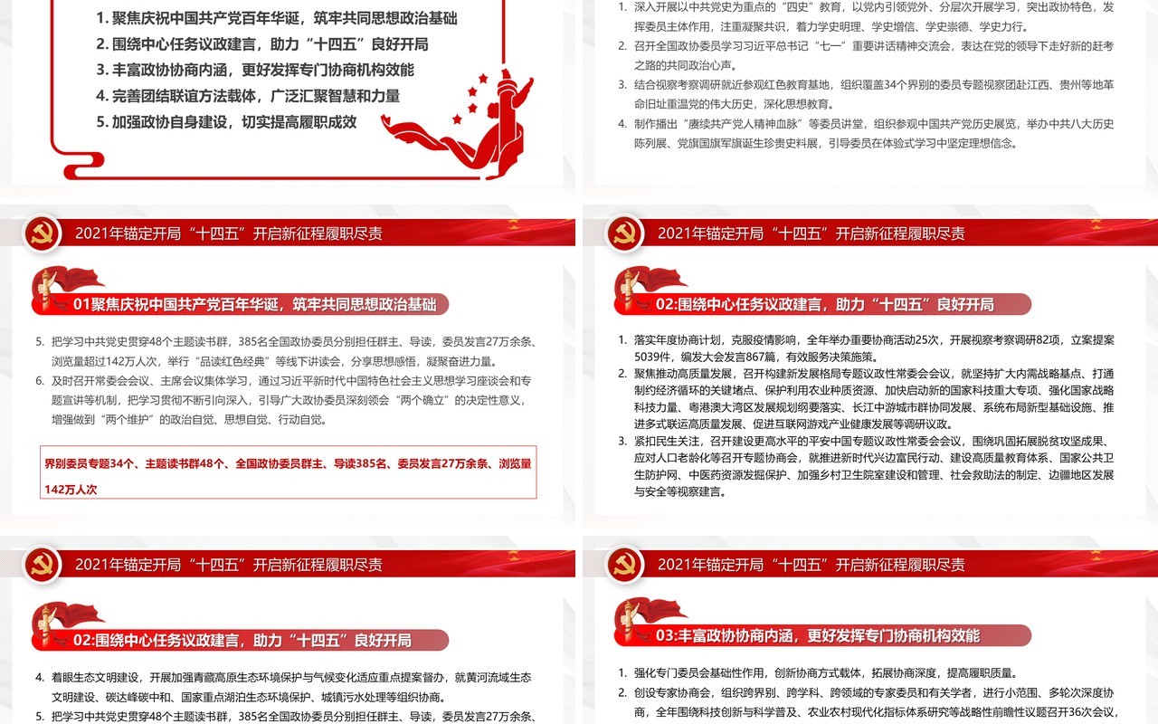 红色简约学习全国政协常委会工作报告PPT模板