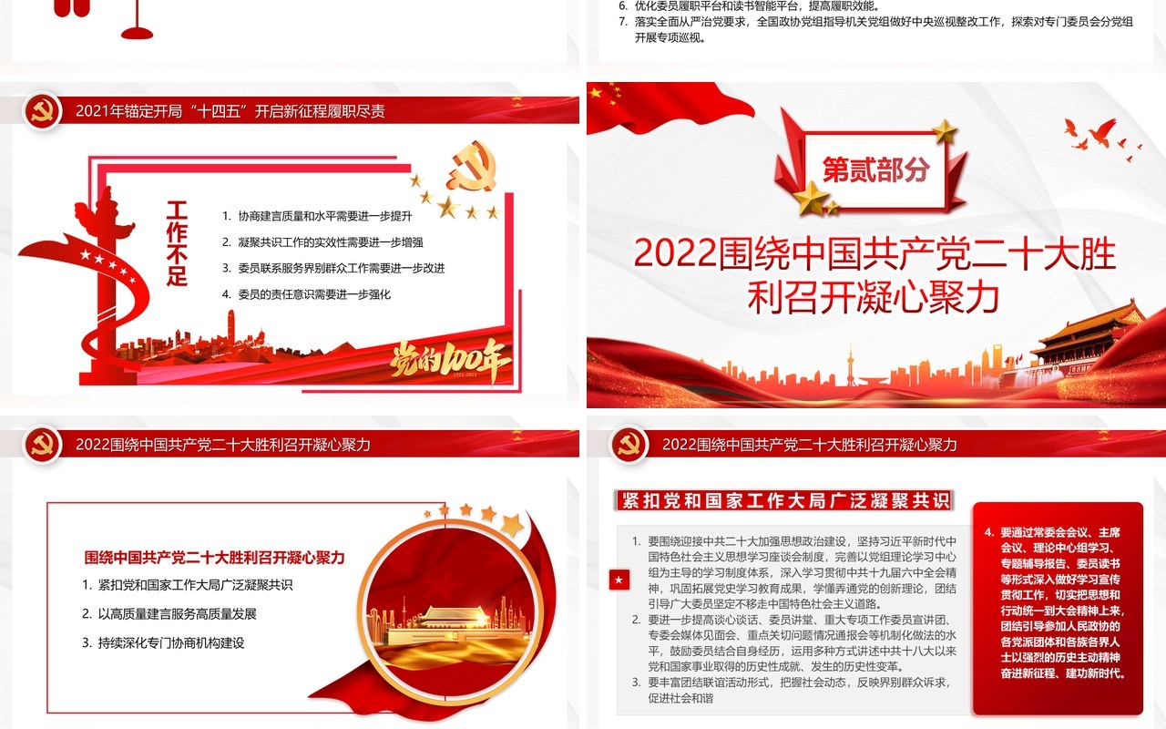 红色简约学习全国政协常委会工作报告PPT模板