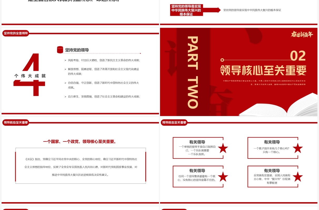 红色简约党的百年奋斗成就和经验PPT模板