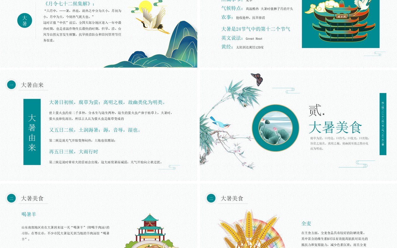 绿色中国风大暑节气知识介绍PPT模板