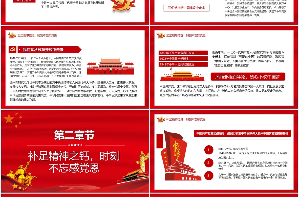 红色党政风中国共产党成立100周年知党史感党恩跟党走PPT模板